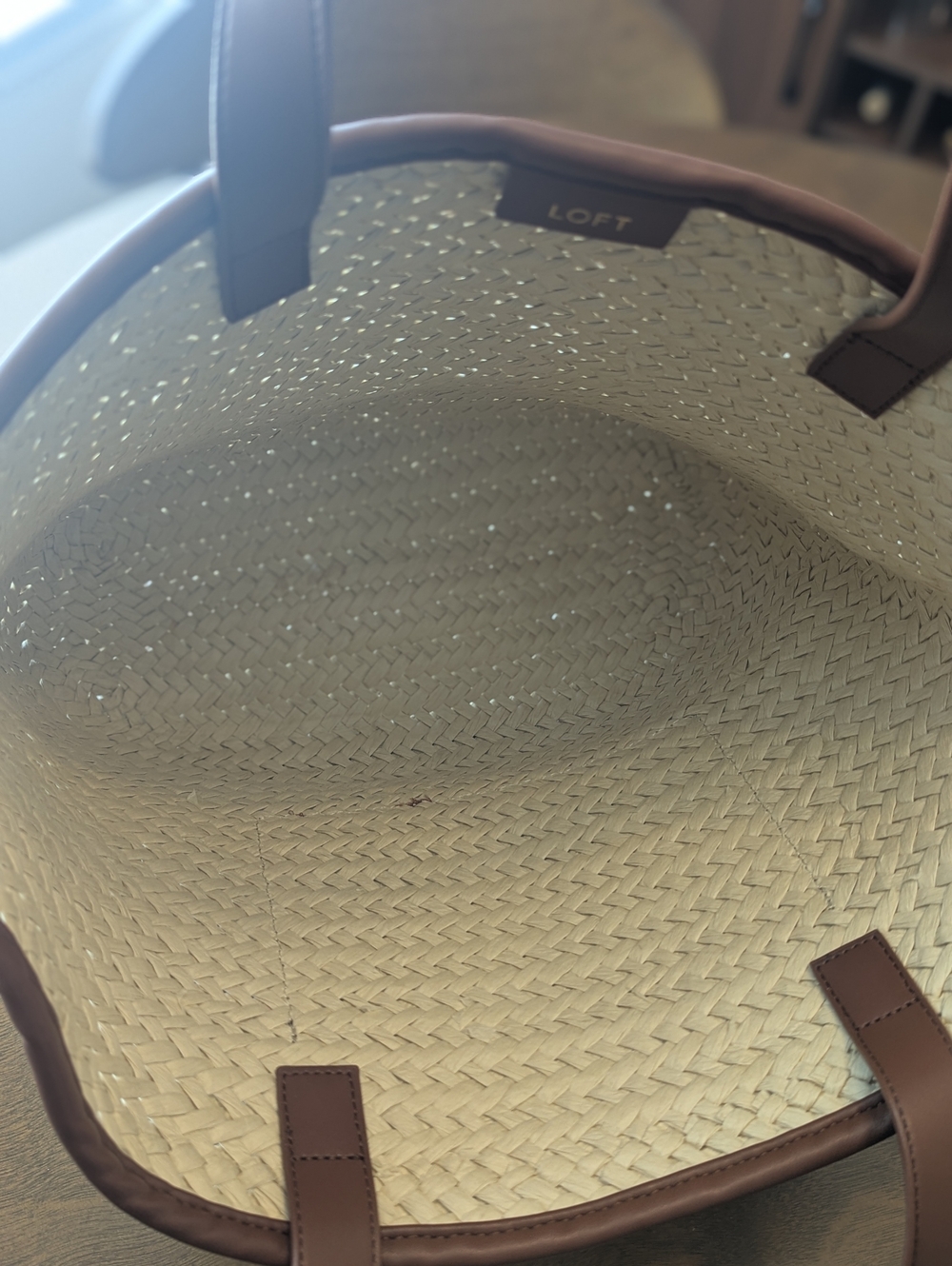 LOFT Straw Tote with Brown Leather Trim - Picture 7 of 11